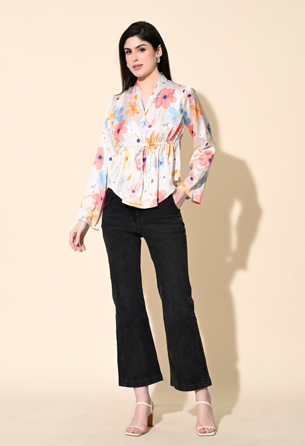 Party Bell Sleeves Printed Women Multicolor Top