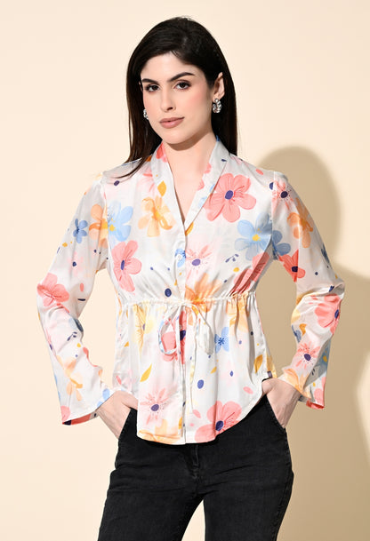 Party Bell Sleeves Printed Women Multicolor Top