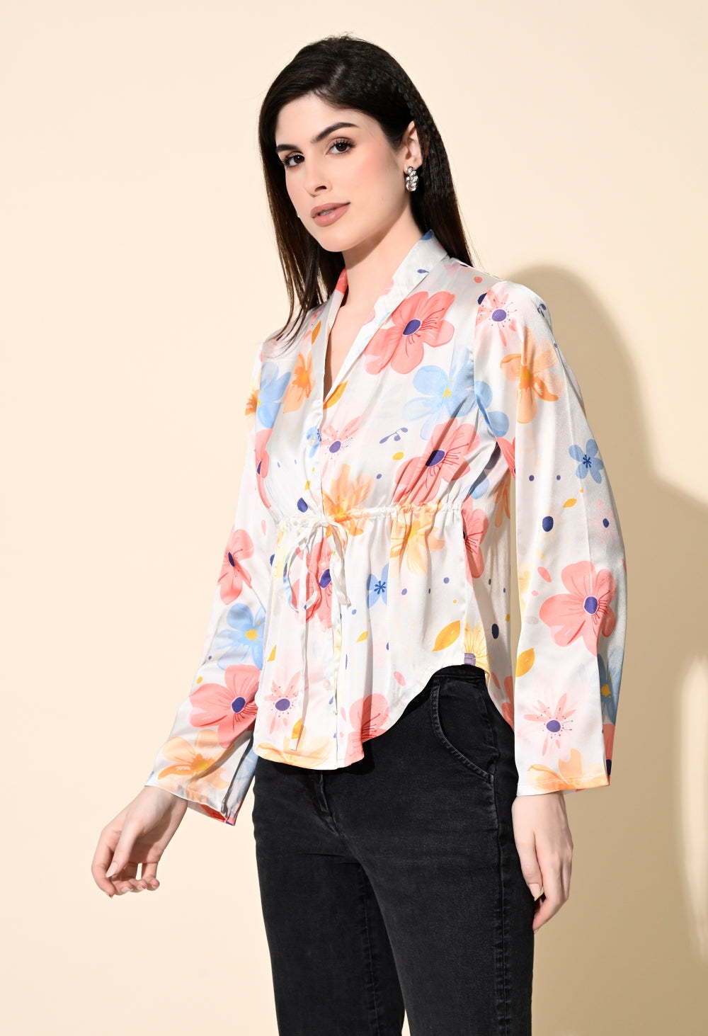 Party Bell Sleeves Printed Women Multicolor Top