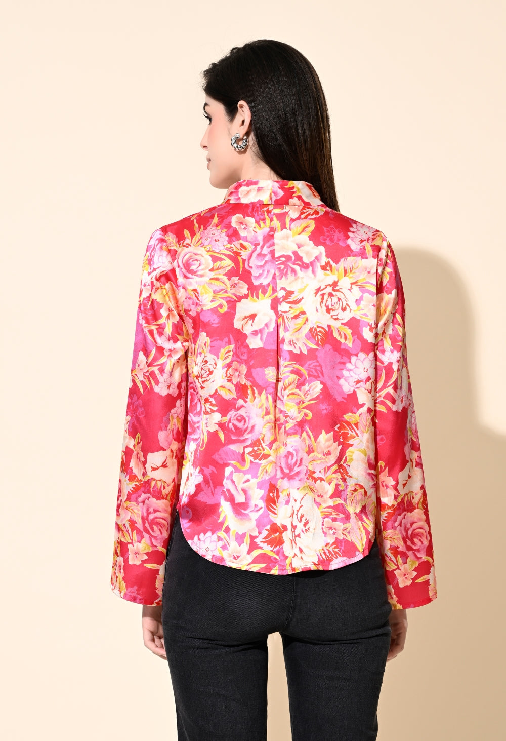 Party Bell Sleeves Printed Women Pink Top