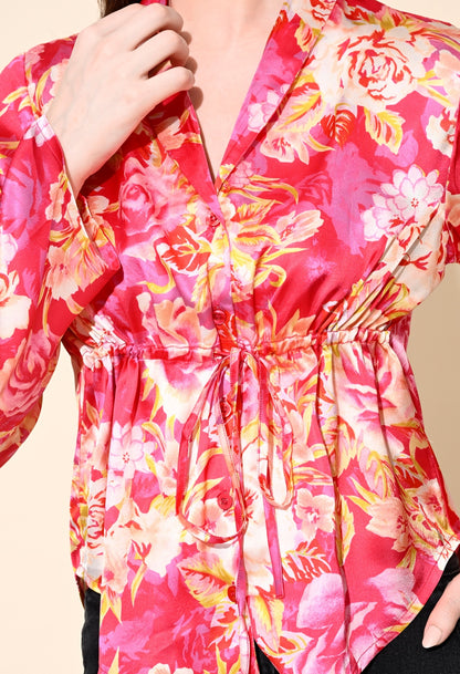 Party Bell Sleeves Printed Women Pink Top