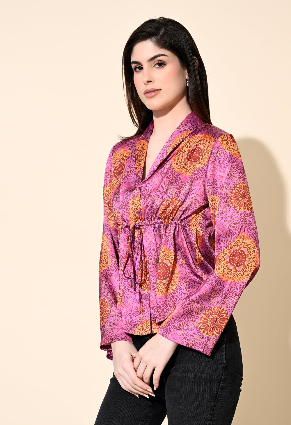 Party Bell Sleeves Printed Women Multicolor Top