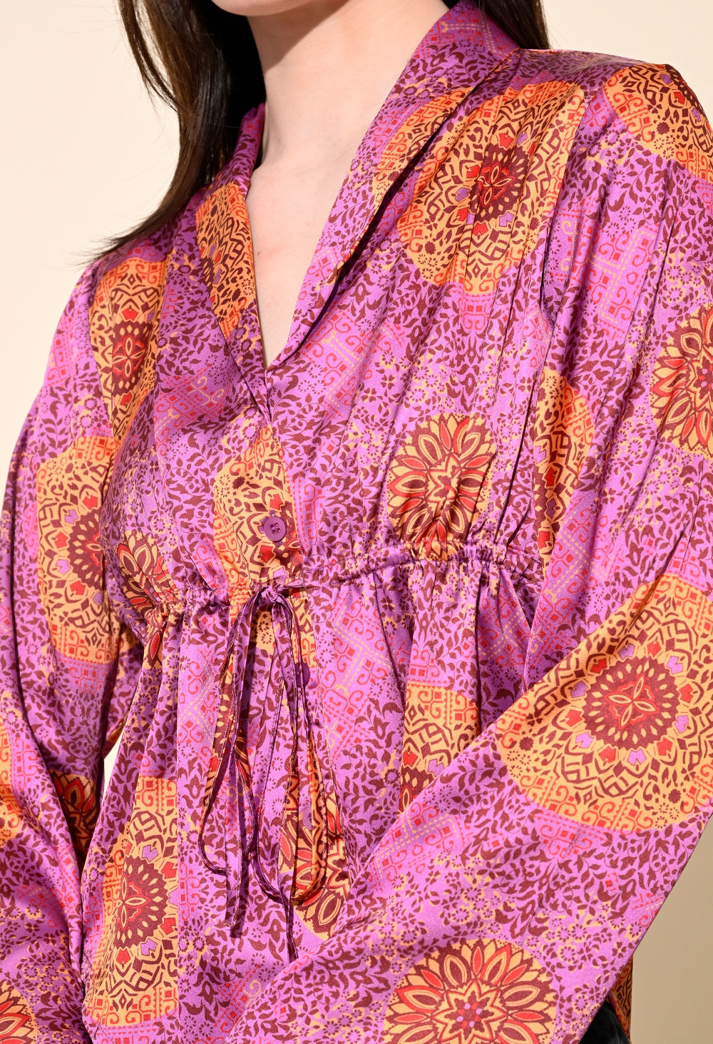 Party Bell Sleeves Printed Women Multicolor Top