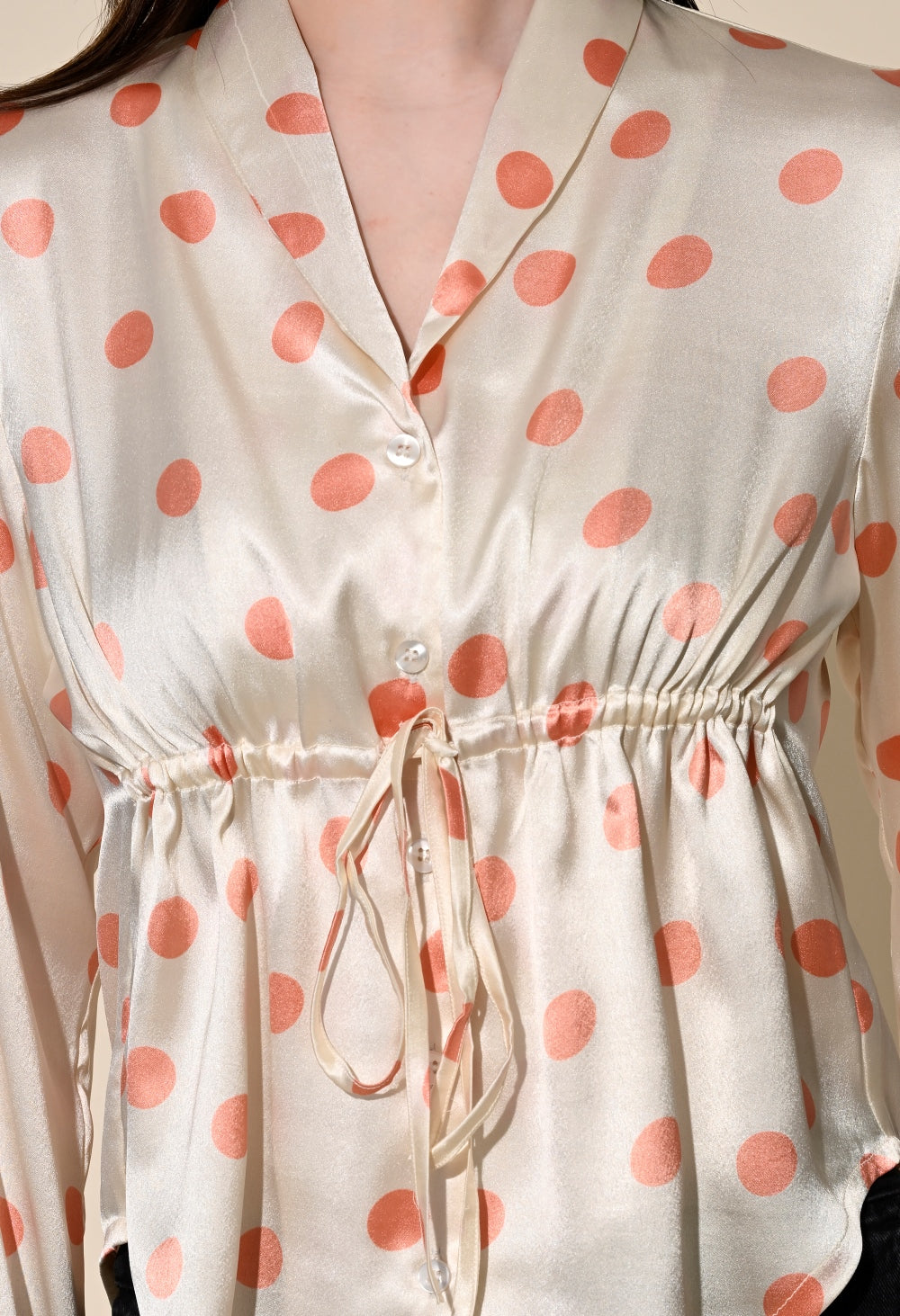 Party Bell Sleeves Printed Women Beige Top