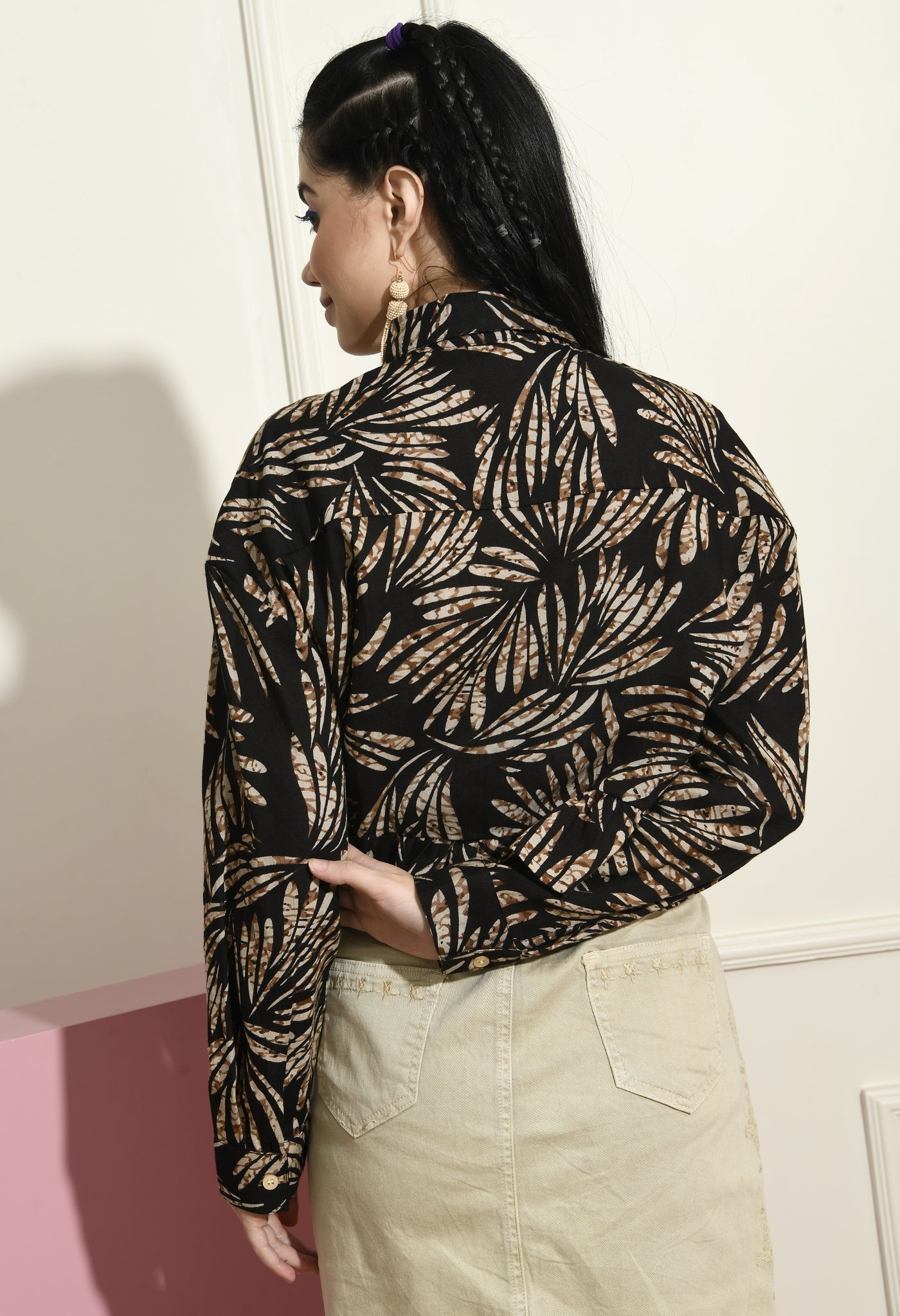 Women Boxy Fit Printed Spread Collar Casual Shirt