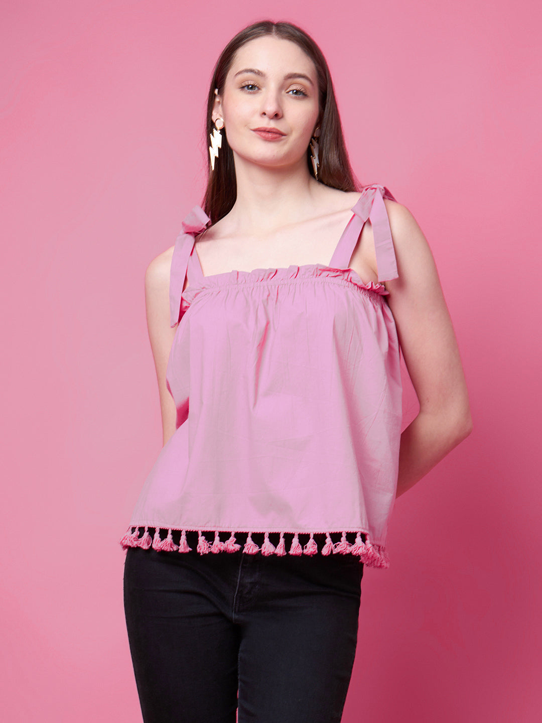 Party Sleeveless Solid Women Pink Top