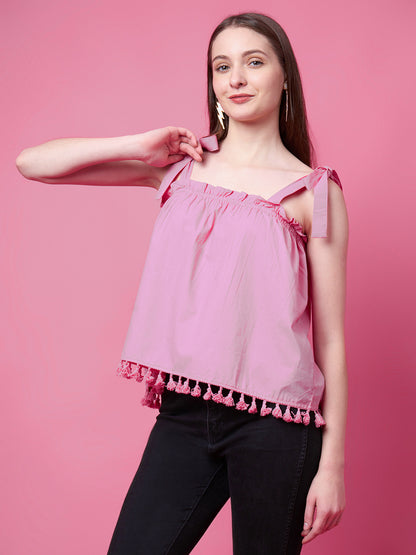 Party Sleeveless Solid Women Pink Top