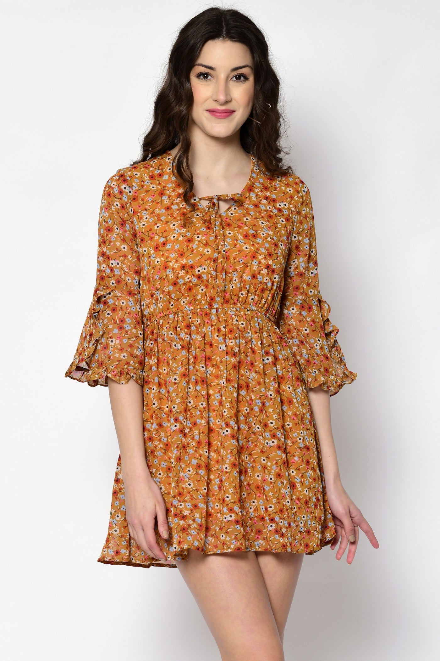 Women Fit and Flare Yellow Mini/Short Dress