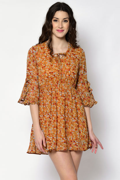 Women Fit and Flare Yellow Mini/Short Dress