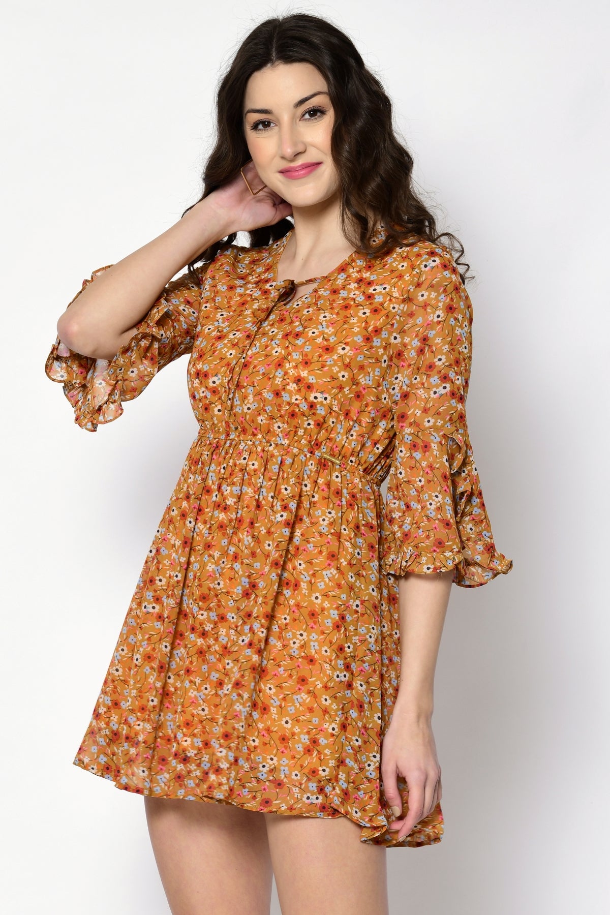Women Fit and Flare Yellow Mini/Short Dress
