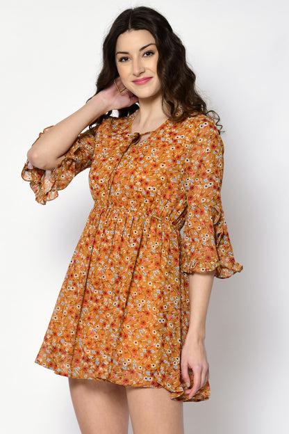 Women Fit and Flare Yellow Mini/Short Dress