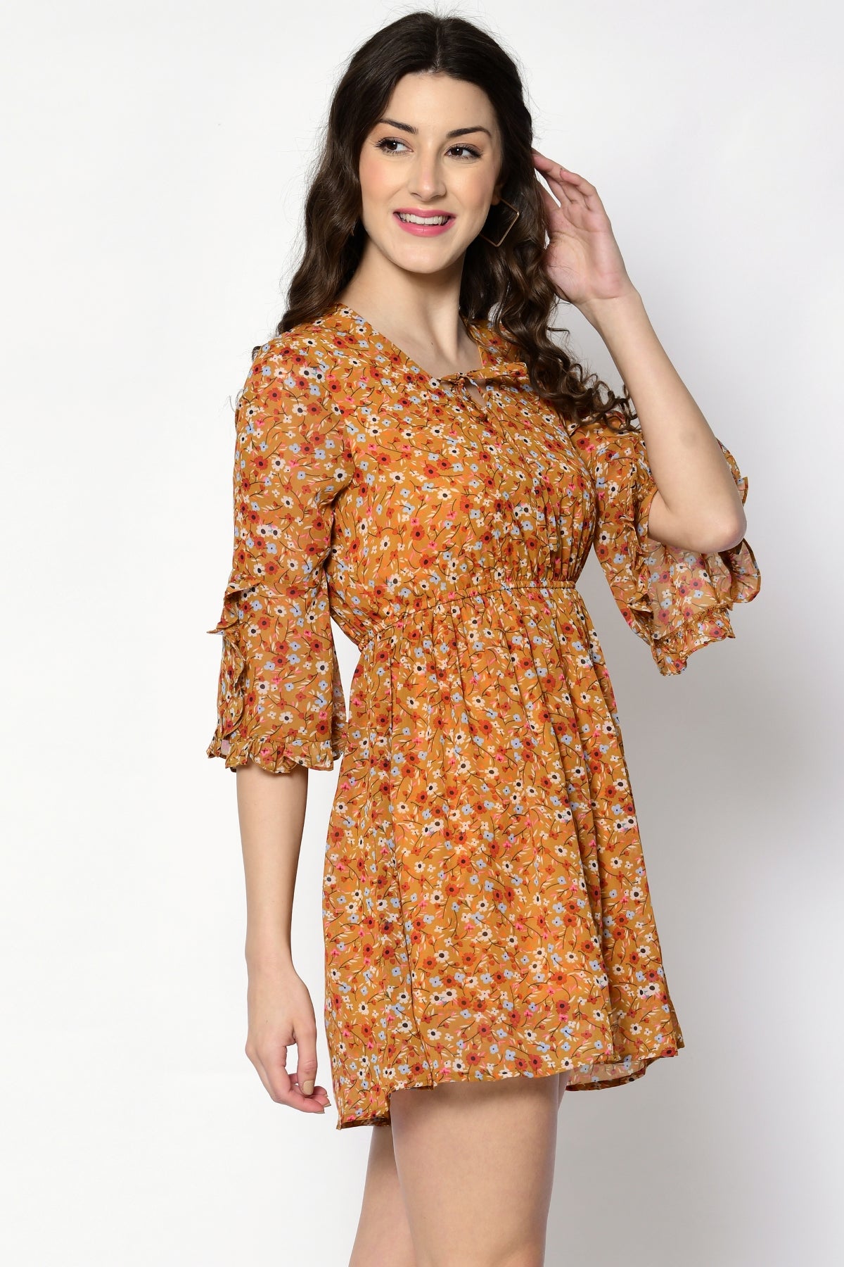 Women Fit and Flare Yellow Mini/Short Dress