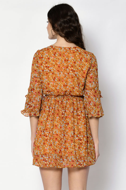 Women Fit and Flare Yellow Mini/Short Dress