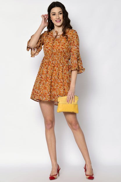 Women Fit and Flare Yellow Mini/Short Dress
