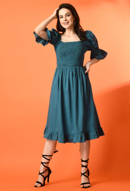 Women Gathered Dark Green Midi/Calf Length Dress
