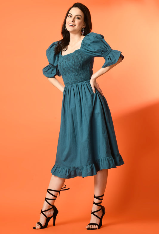Women Gathered Dark Green Midi/Calf Length Dress