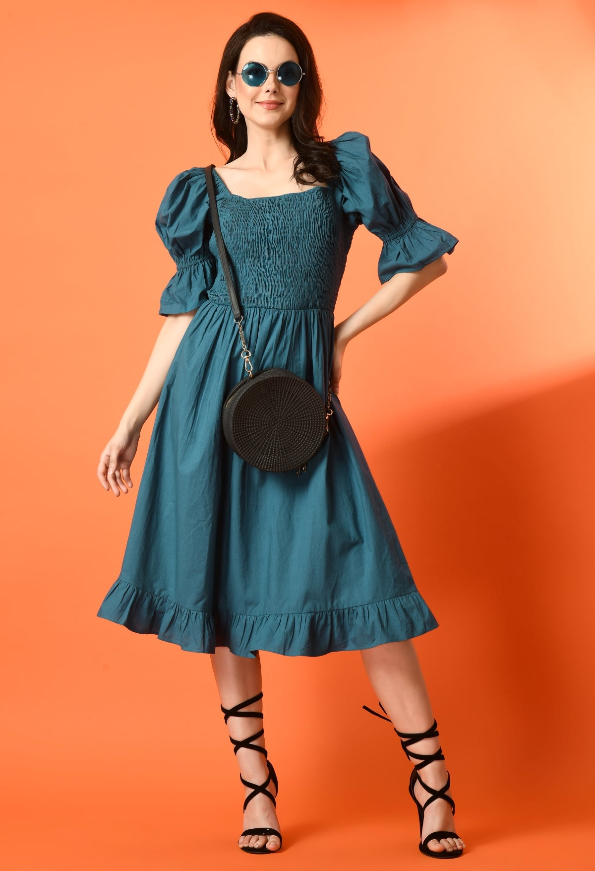 Women Gathered Dark Green Midi/Calf Length Dress