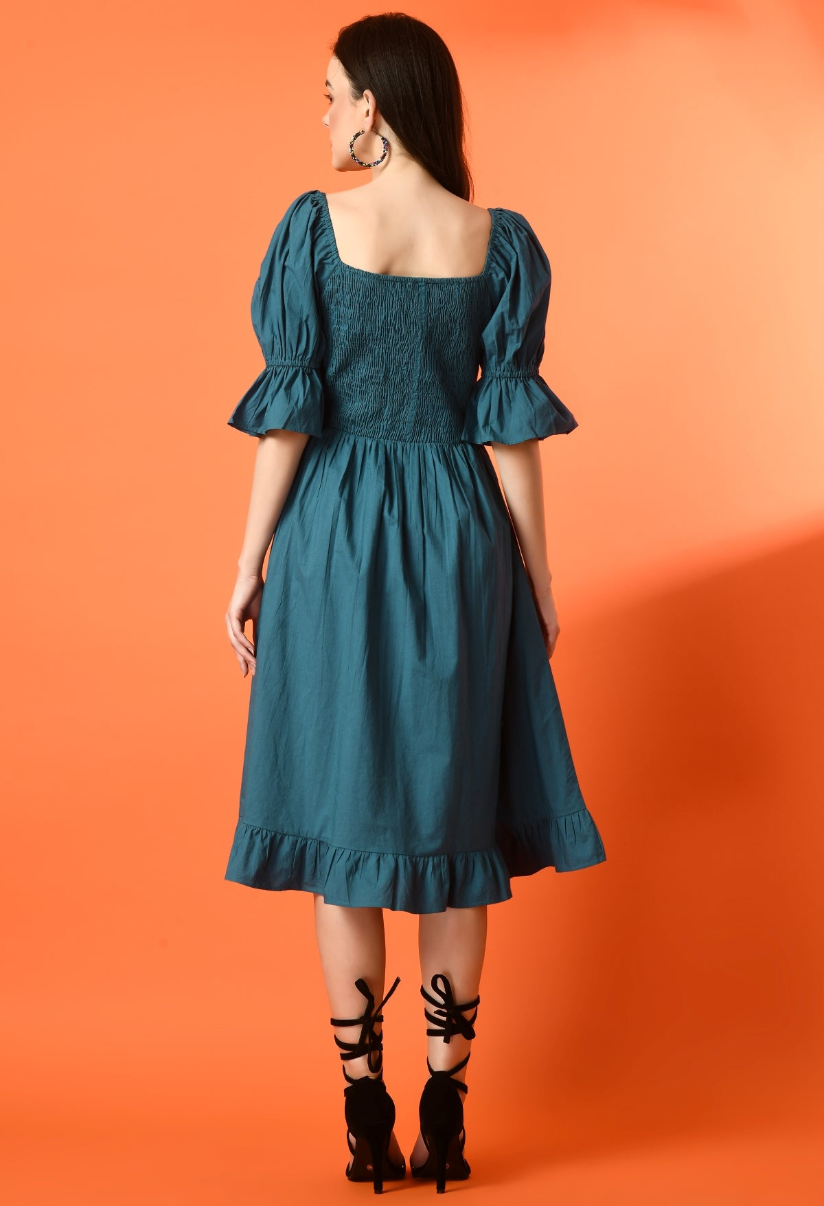 Women Gathered Dark Green Midi/Calf Length Dress