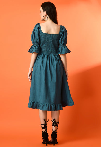 Women Gathered Dark Green Midi/Calf Length Dress