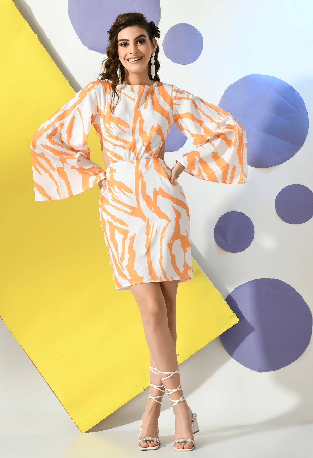 Women Bodycon White, Orange Mini/Short Dress