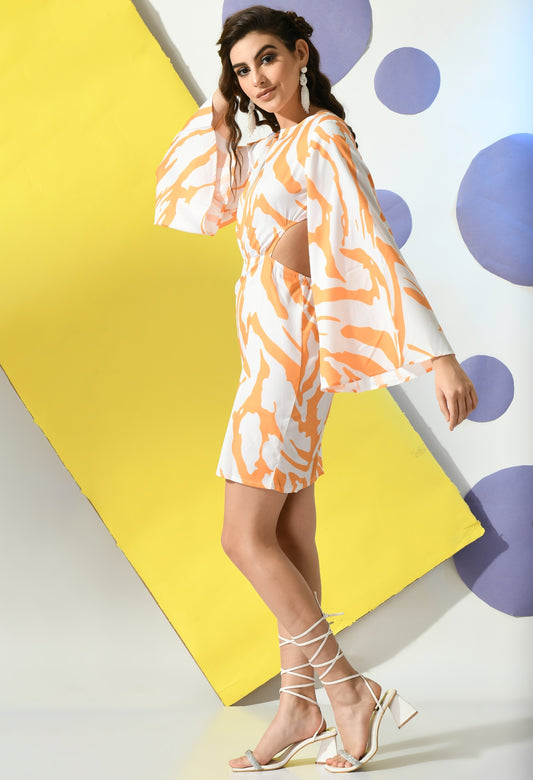 Women Bodycon White, Orange Mini/Short Dress