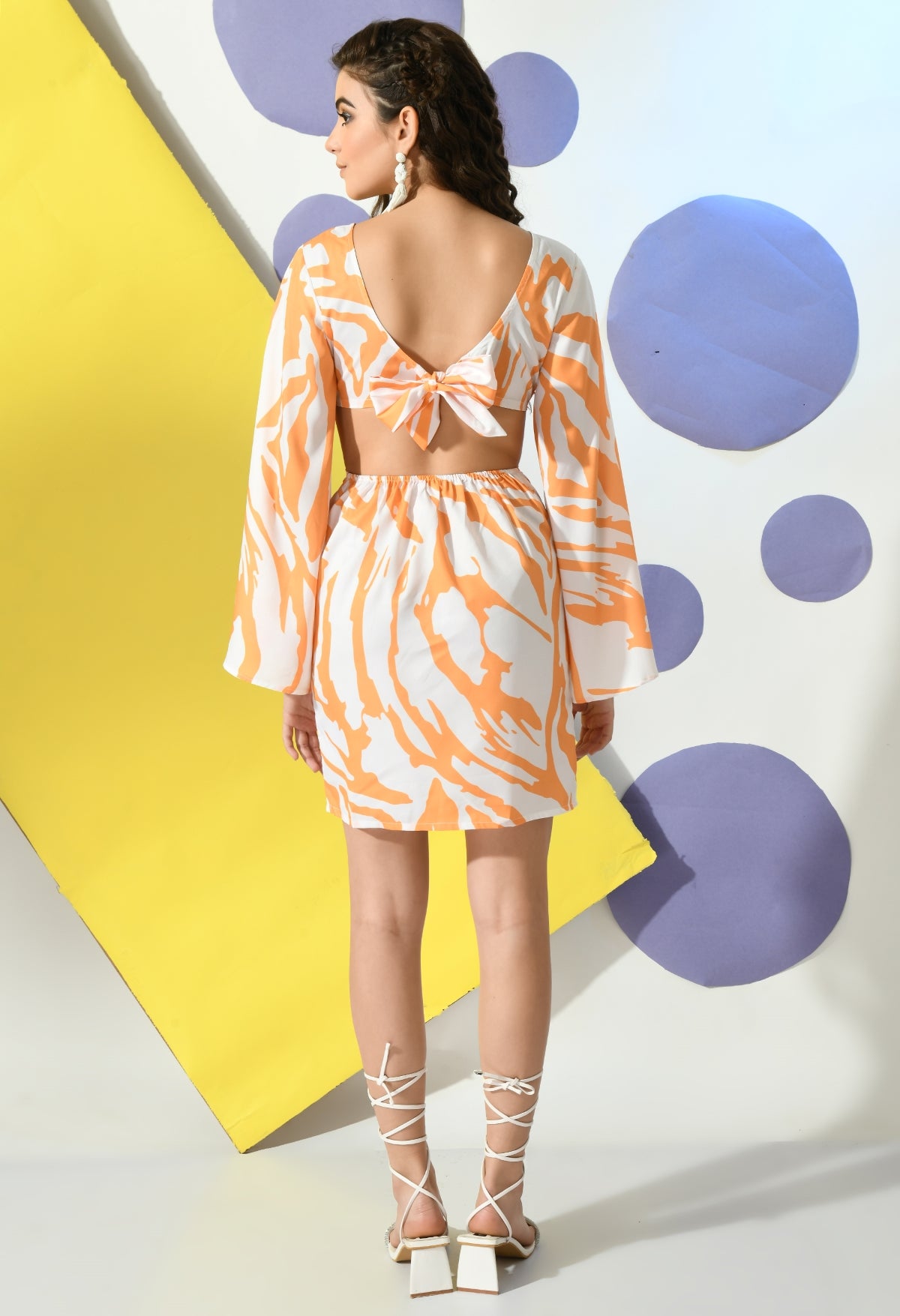 Women Bodycon White, Orange Mini/Short Dress