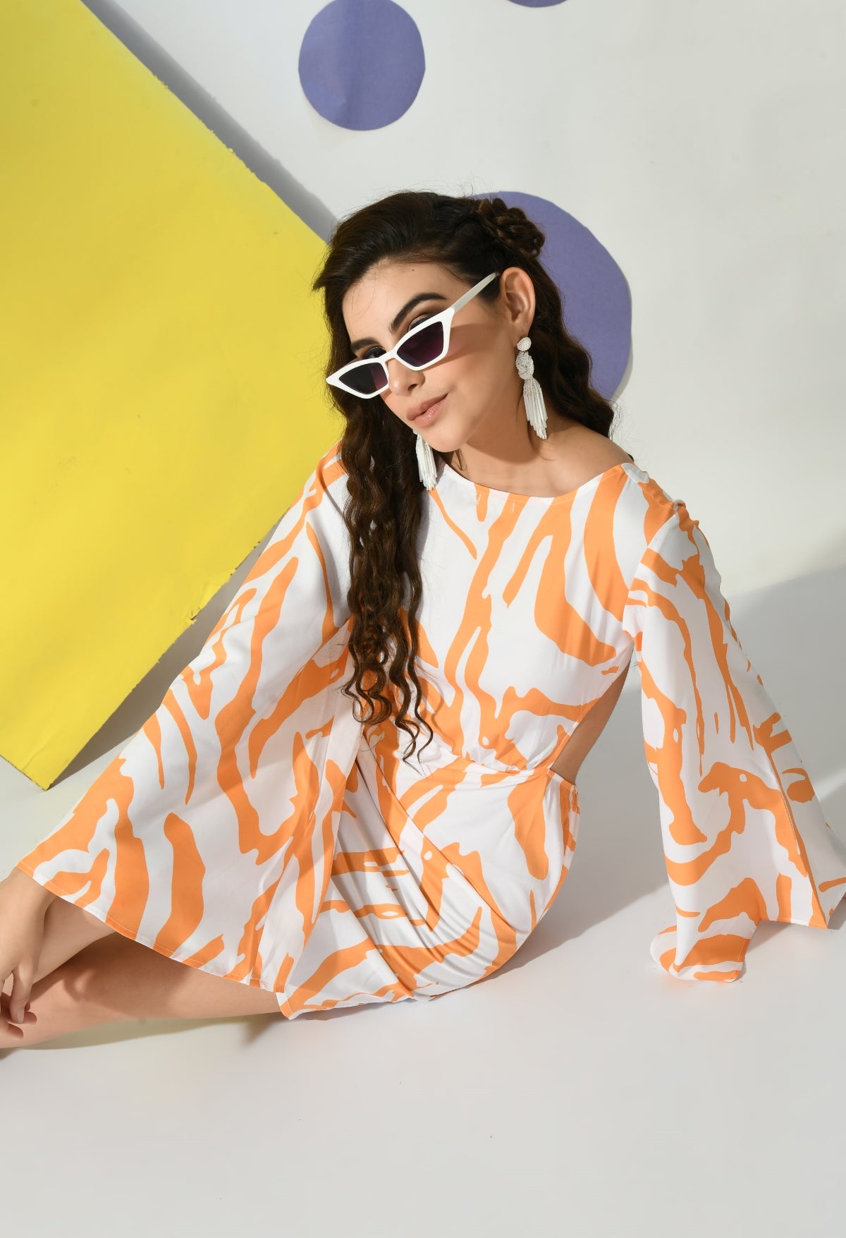 Women Bodycon White, Orange Mini/Short Dress