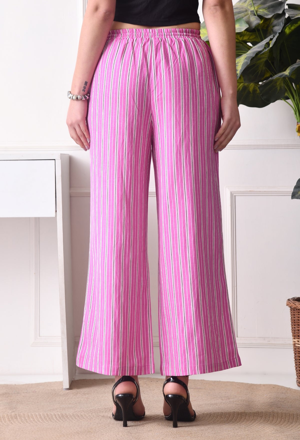 Women Loose Fit Pink Pure Cotton Trousers