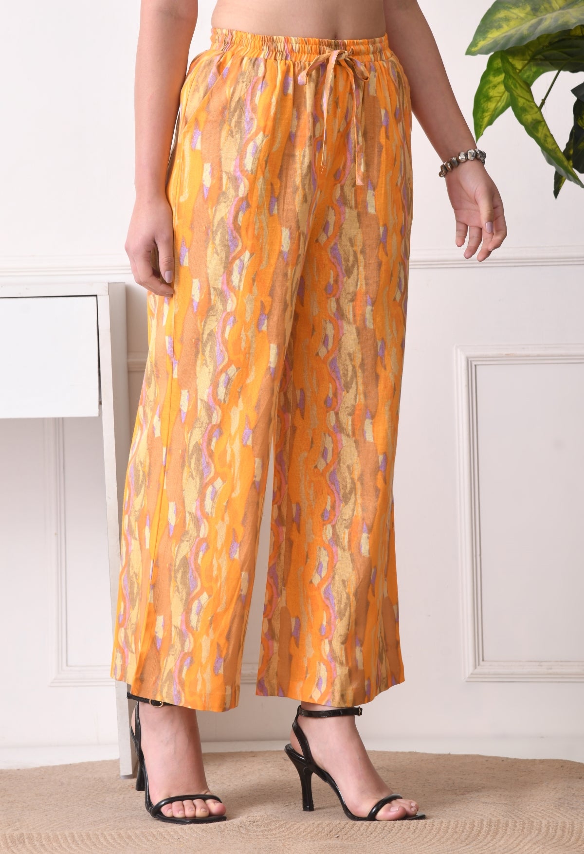 Women Flared Multicolor Pure Cotton Trousers