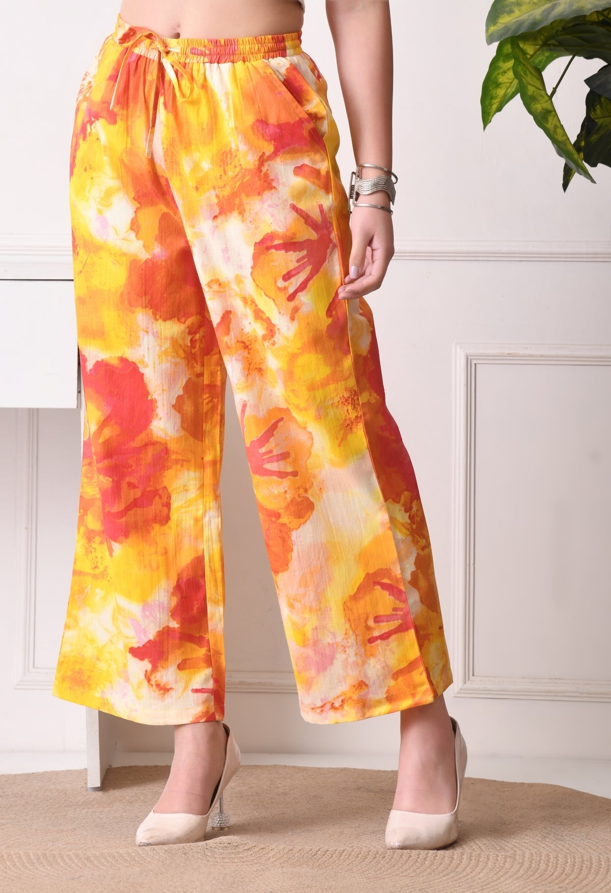 Women Loose Fit Multicolor Pure Cotton Trousers