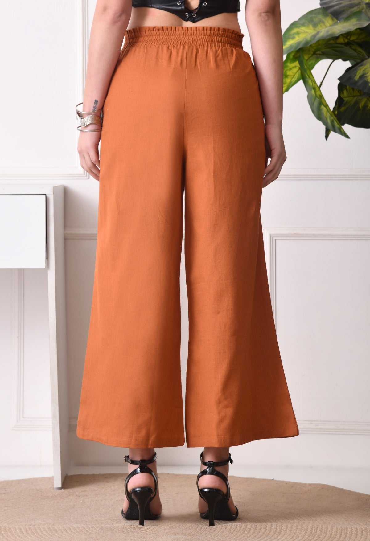 Women Loose Fit Blue Pure Cotton Trousers
