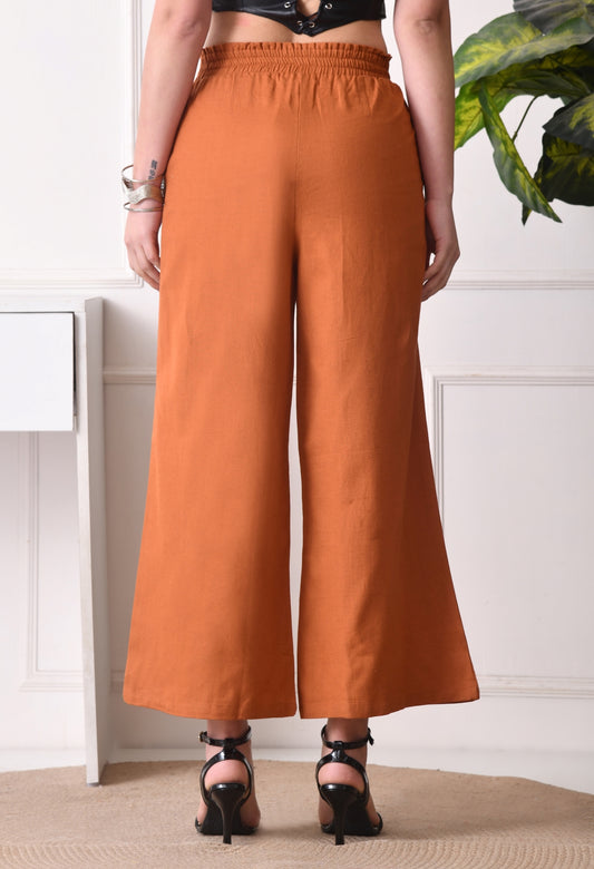 Women Loose Fit Blue Pure Cotton Trousers