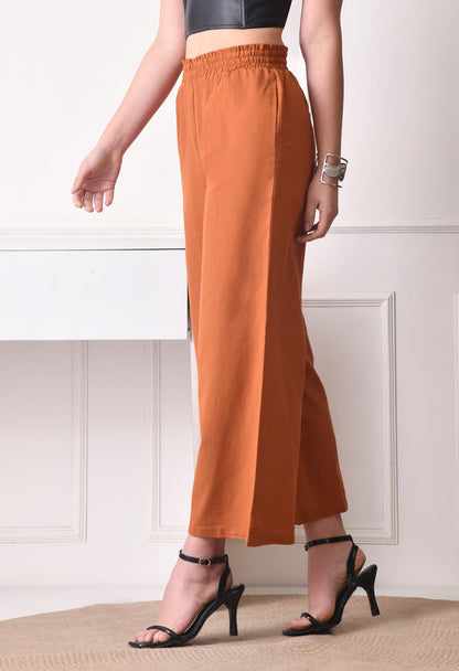 Women Loose Fit Blue Pure Cotton Trousers
