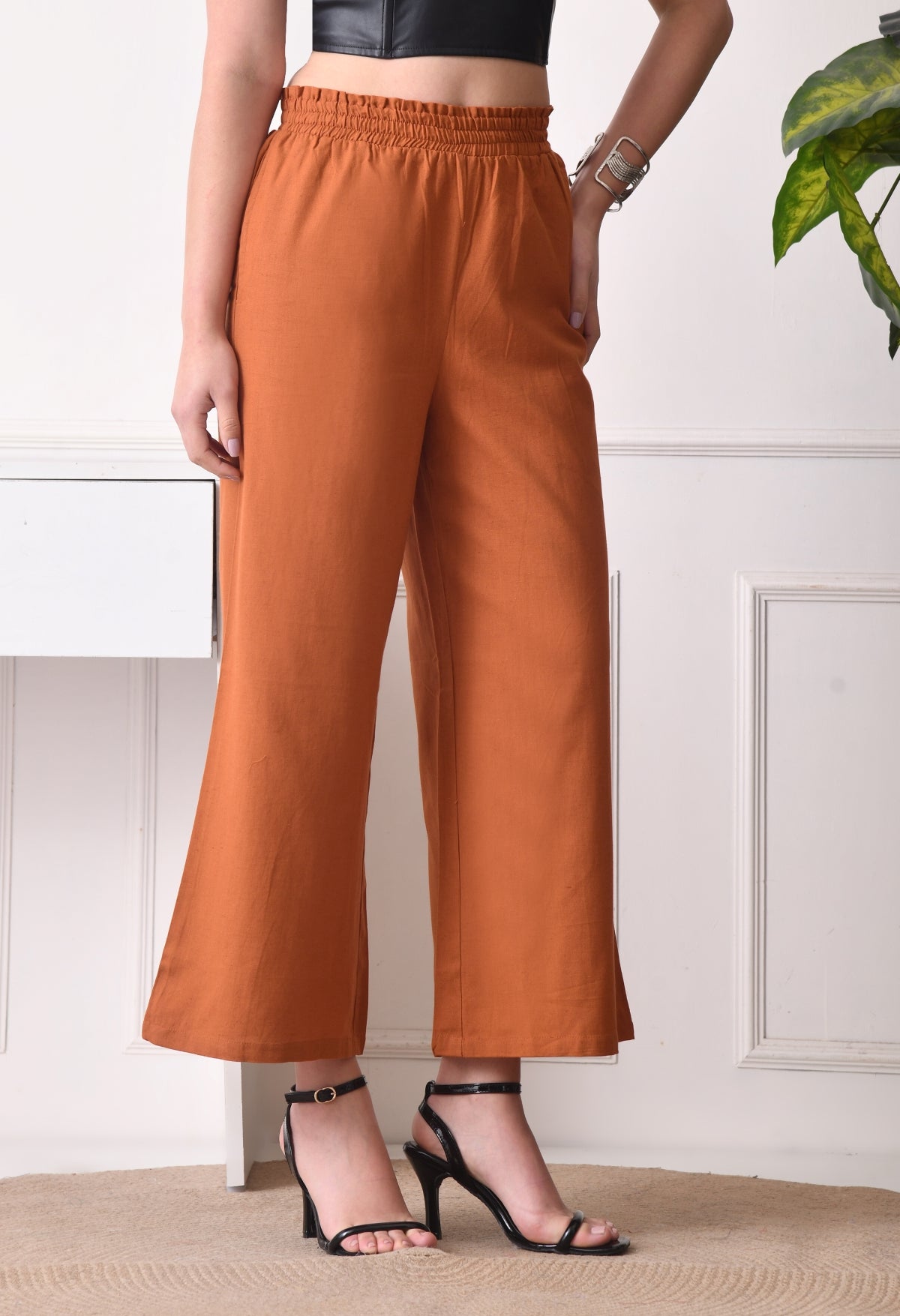 Women Loose Fit Blue Pure Cotton Trousers