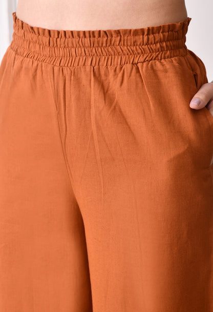 Women Loose Fit Blue Pure Cotton Trousers