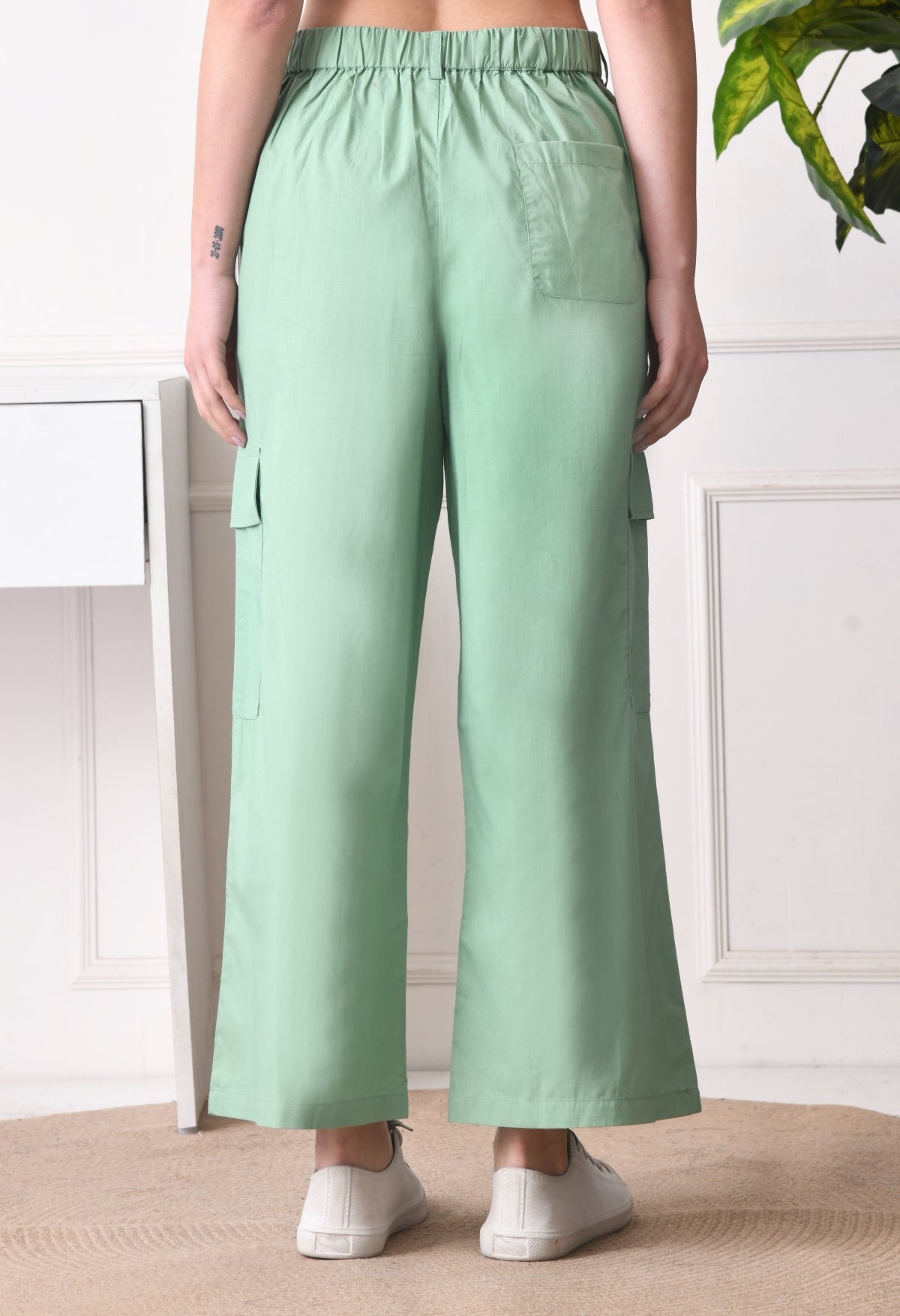 Women Relaxed Green Pure Cotton Trousers