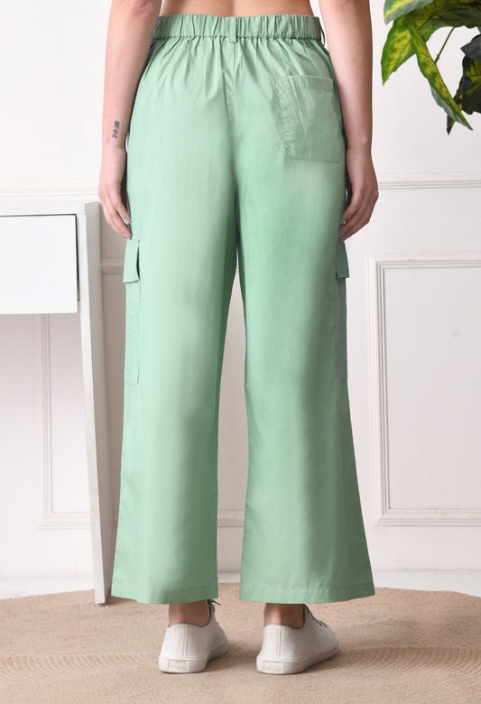 Women Relaxed Green Pure Cotton Trousers