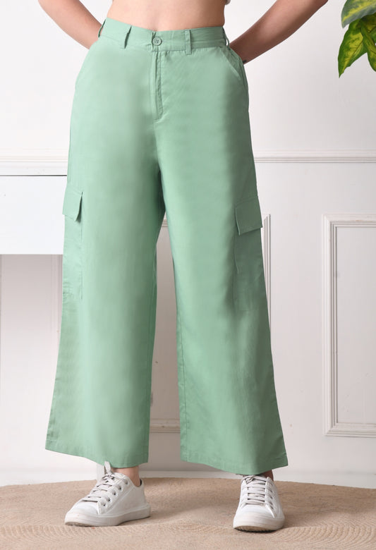 Women Relaxed Green Pure Cotton Trousers