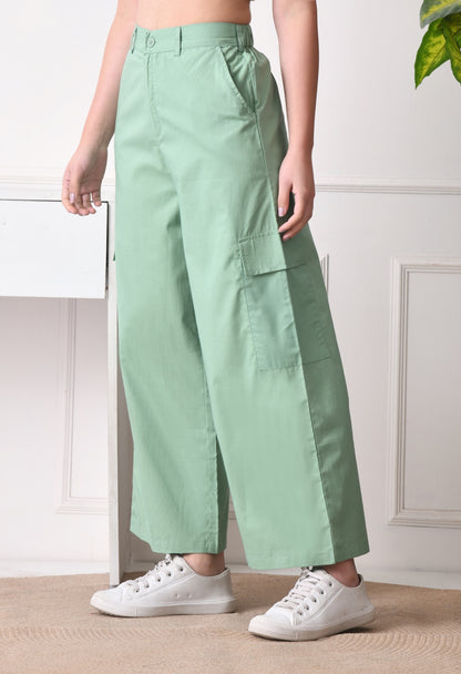 Women Relaxed Green Pure Cotton Trousers