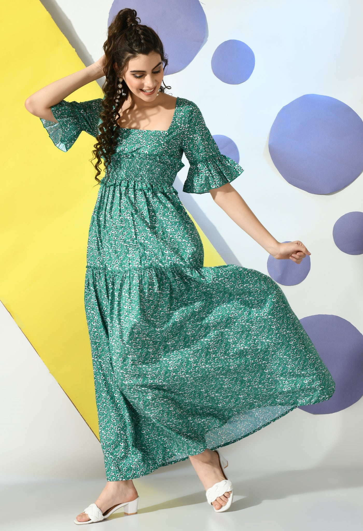 Women Fit and Flare Green Maxi/Full Length Dress