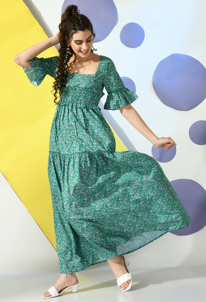 Women Fit and Flare Green Maxi/Full Length Dress