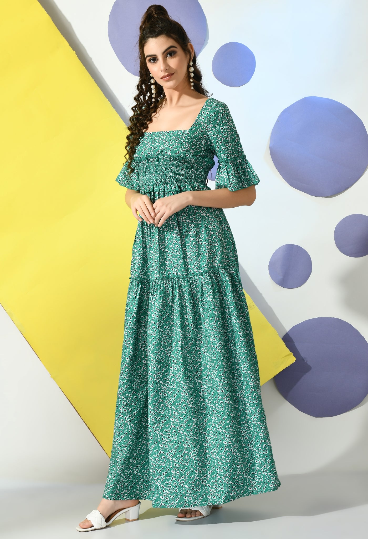 Women Fit and Flare Green Maxi/Full Length Dress