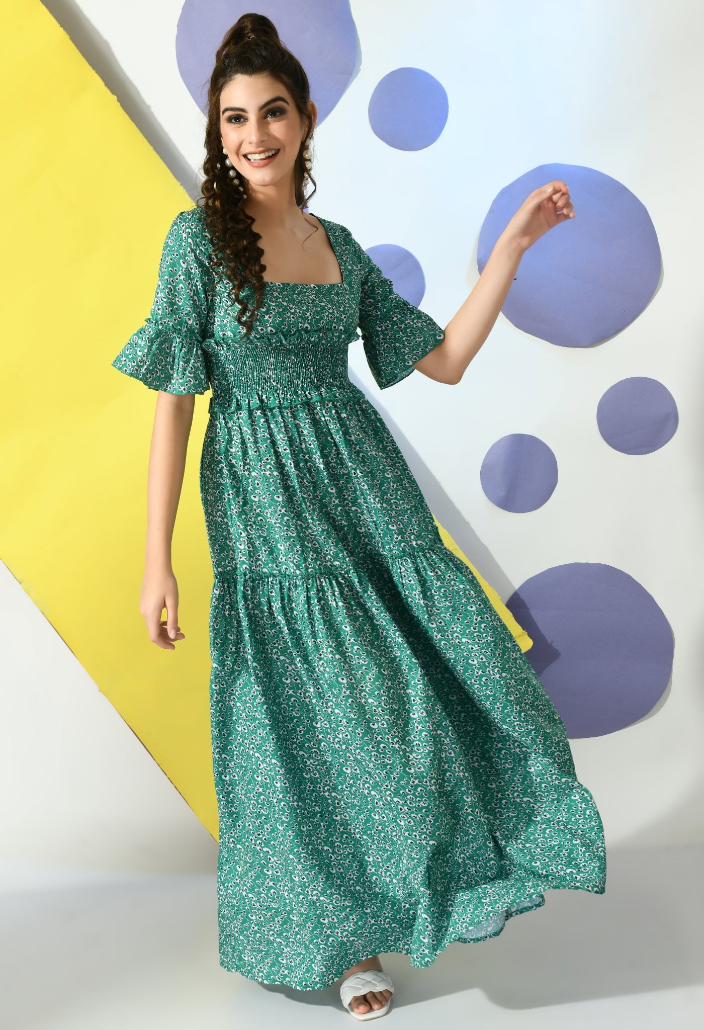Women Fit and Flare Green Maxi/Full Length Dress