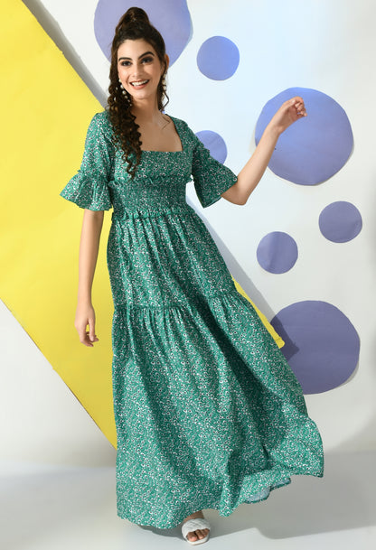 Women Fit and Flare Green Maxi/Full Length Dress