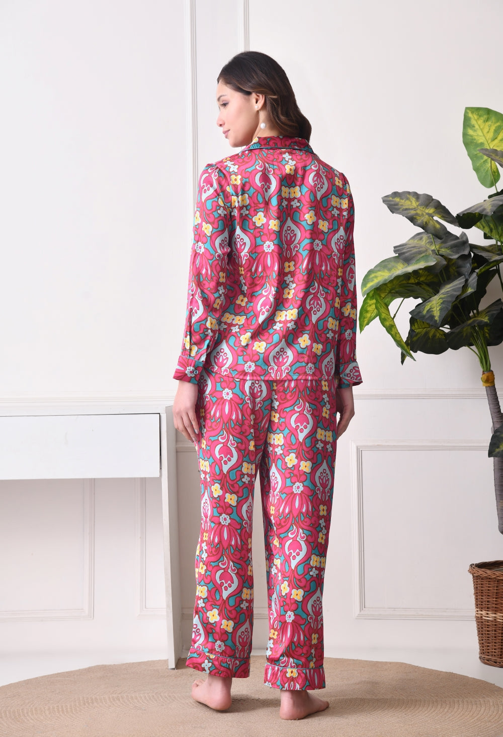 Women Shirt & Pyjama set Pink Printed