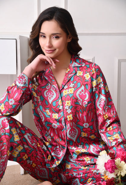 Women Shirt & Pyjama set Pink Printed