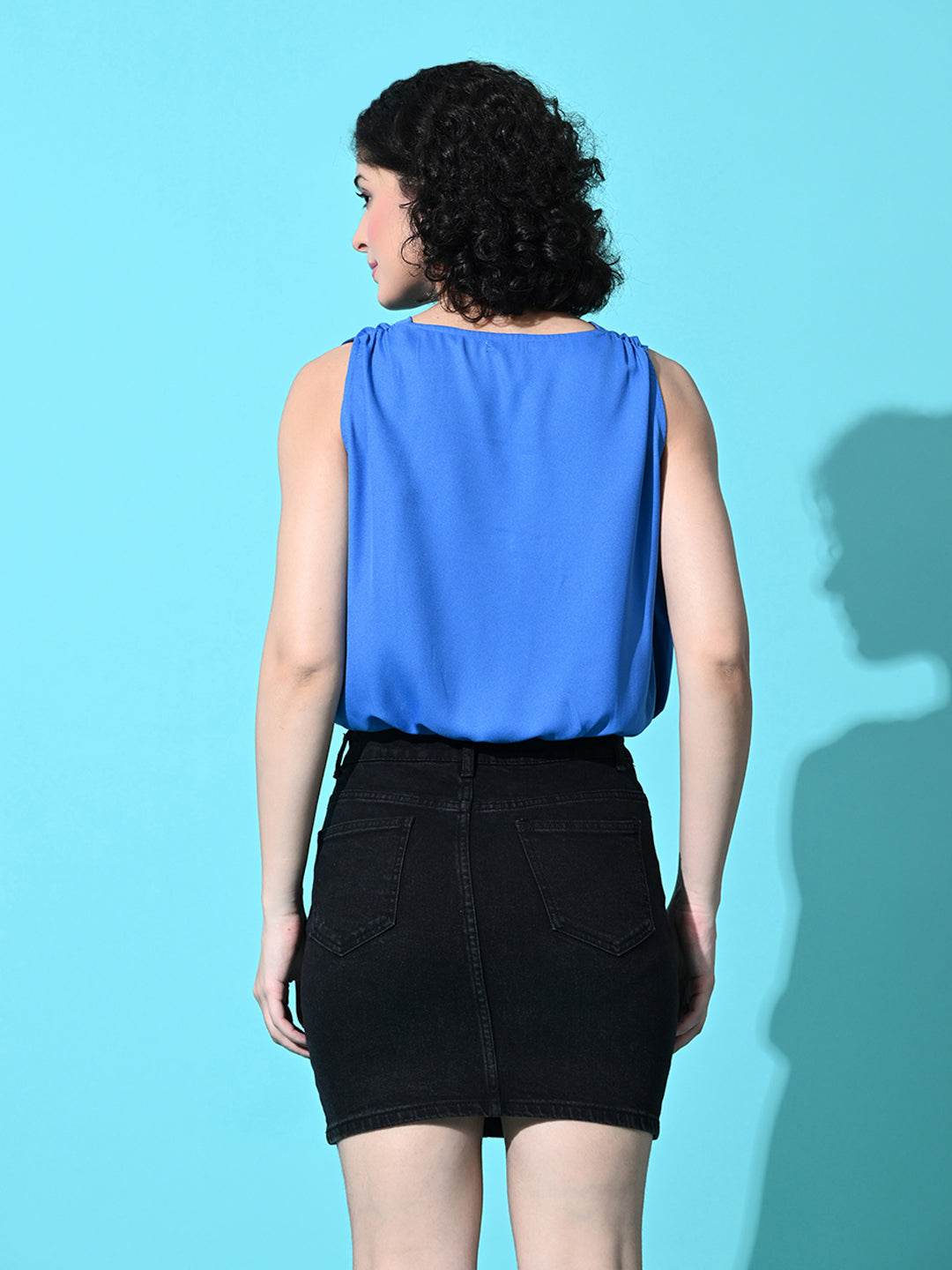 Casual Sleeveless Solid Women Blue Top