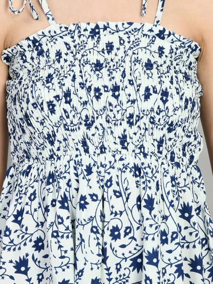 Casual Noodle Straps Printed Women Blue Top
