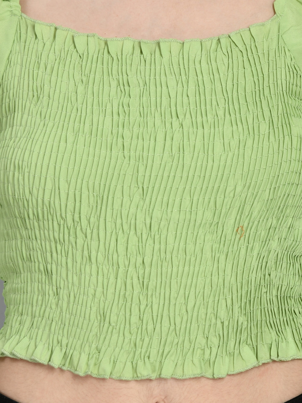 Casual Puff Sleeves Solid Women Light Green Top