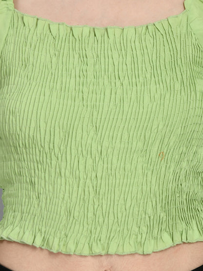 Casual Puff Sleeves Solid Women Light Green Top